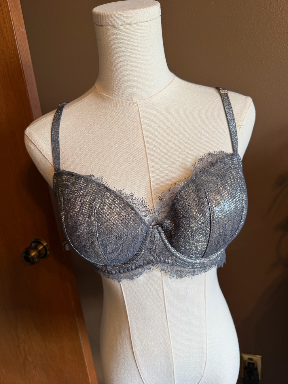 Victoria's Secret Metallic Gray Lace Balconette Bra